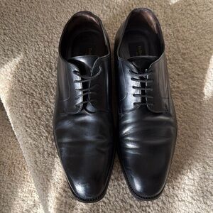 Mens Black Leather Lace Up Derby Dress Shoes Plain Toe 10.5 To Boot NY Italy